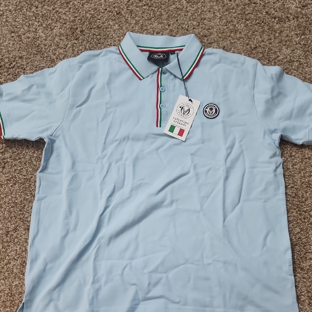 Valentino Blue and Red Polo Shirt with Classic Collar and Short Sleeves
